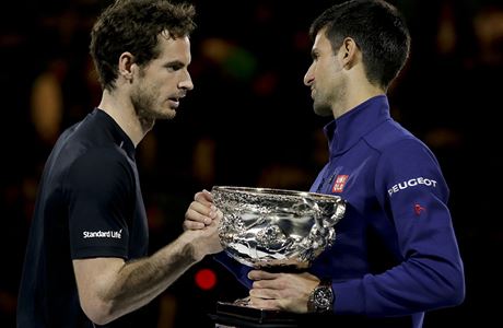 Novak Djokovic, right, of Serbia talks with Andy Murray of Britain after...