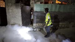 Prevence na Haiti. Pracovník ministerstva zdravotnictví zbavuje domy komár,...