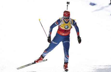 Gabriela Soukalova of the Czech Republic skis on her way to winning the 12.5 km...