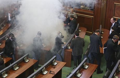 Slzn plyn vypustili opozin poslanci.