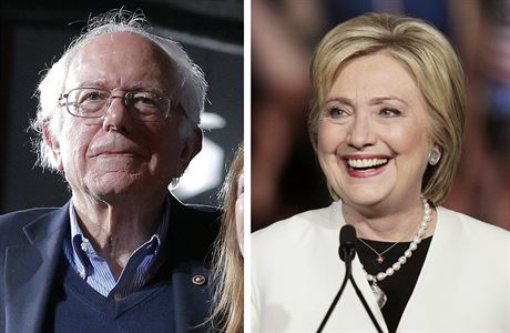 Demokratití kandidáti Bernie Sanders a Hillary Clintonová na kombinovaném...