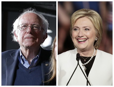 Demokratití kandidáti Bernie Sanders a Hillary Clintonová na kombinovaném...