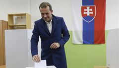 Lídr strany Sie Procházka odevzdává svj hlas v parlamentních volbách.