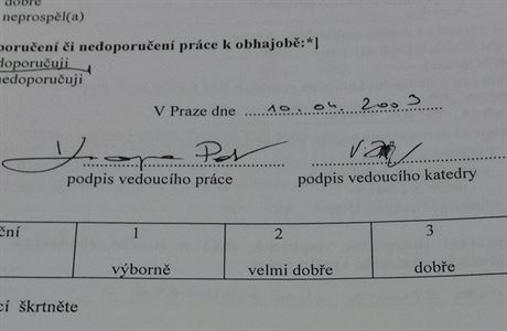 Podpis Petra Kroupy na jin zvren prci.