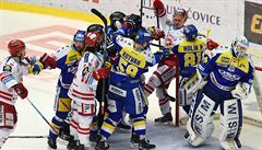 Tetí utkání pedkola play off hokejové extraligy: HC Ocelái Tinec - PSG Zlín.