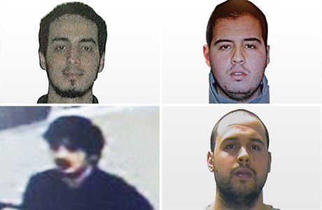 Teroristé z Bruselu (zleva nahoe): zatím neidentifikovaný mu, podle médií jde...