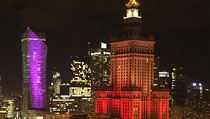 Ve Varšavě se barvami belgické vlajky rozzářila nejvyšší budova Polska - Palác...