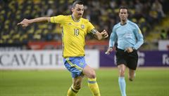 Zlatan Ibrahimovi proti eské republice.