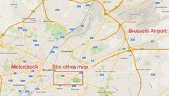 Mapa zasaených oblastí a tvrti Molenbeek, kde byl v sobotu dopaden Salah...