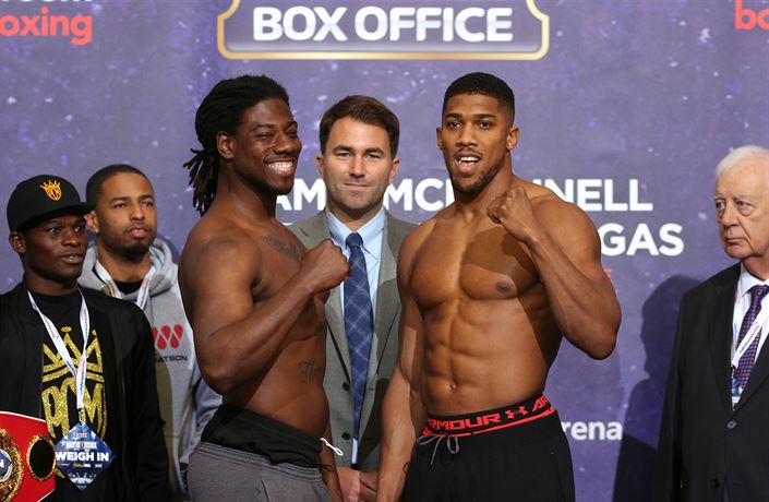 Charles Martin (vlevo) a Anthony Joshua na páte�ním vá�ení.
