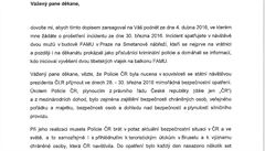 Dopis policejního prezidenta Tomáe Tuhého dkanovi FAMU Pavlovi Jechovi.