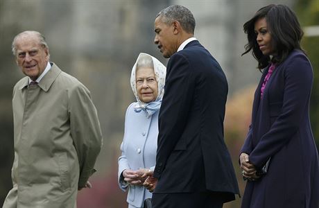 Manel Obamovi s krlovskm prem Albtou II. a princem Philipem.