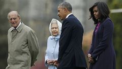 Manelé Obamovi s královským párem Albtou II. a princem Philipem.