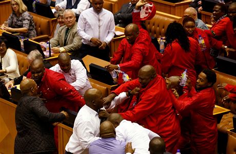 V jihoafrickm parlamentu se v ter strhla potyka mezi poslanci krajn...