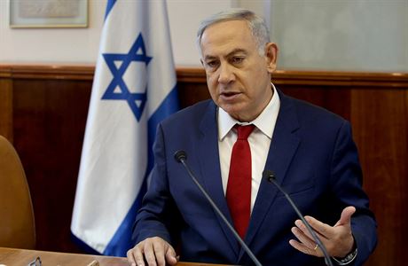 Izraelský premiér Benjamin Netanjahu na schůzce vládního kabinetu.