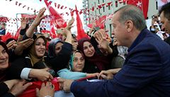 Recep Tayyip Erdogan na setkání se svými píznivci ve mst Malatya...