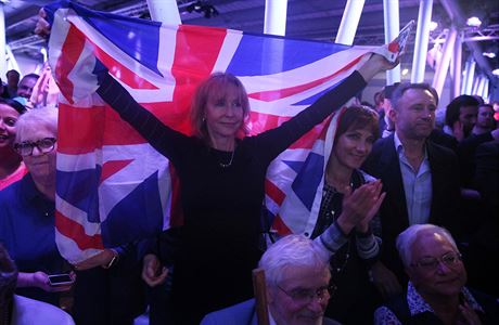 Stoupenci brexitu na shromáždění v Londýně.
