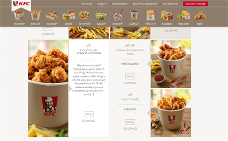 Na webu KFC uvádí Kyblík classic za cenu od 199 K, na prodejn stojí 199 K.