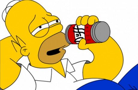 Homer Simpson s pivem Duff.