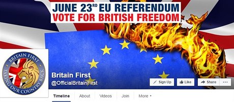 Facebookové stránky hnutí Britain First mají ped 1,4 milionu stoupenc.