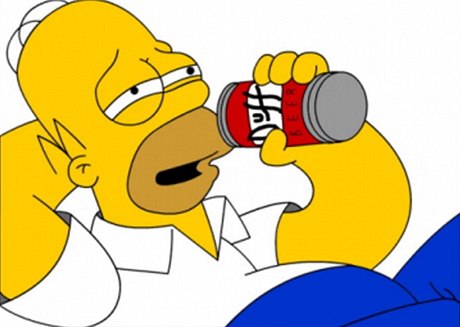 Homer Simpson s pivem Duff.