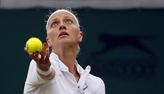 Petra Kvitová v zápase 1. kola Wimbledonu.