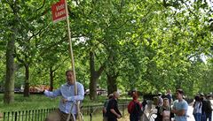 Stoupenec brexitu 19. ervna ve Speaker´s Corner v londýnském Hyde Parku.