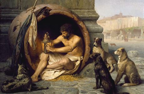 Evropský prkopník minimalismu: Diogenes ze Sinópé na obrazu od Jean-Léon...