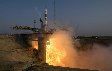 Start rakety Sojuz z Bajkonuru (archivní snímek).