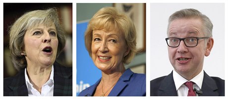 Kombinovaný snímek trojice kandidát-konzervativc: zleva Theresa Mayová,...