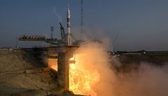 Start kosmické lodi Sojuz z kosmodronu Bajkonur v Kazachstánu. | na serveru Lidovky.cz | aktuální zprávy