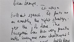 Detail odtajnnného, run psaného dopisu, který Tony Blair adresoval Georgi...
