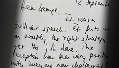 Detail odtajnného, run psaného dopisu, který Tony Blair adresoval Georgi...