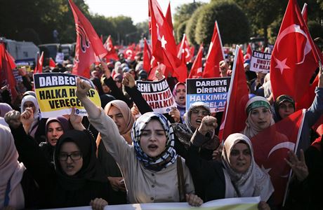 Demonstrace na podporu tureckého prezidenta Erdogana v Istanbulu