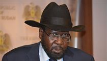 Jihosdnsk prezident Salva Kiir na tiskov konferenci-