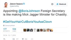 Jason Isaacs na twitter napsal, e jmenovat Johnsona ministrem zahranií je...