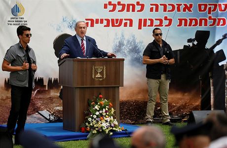 Izraelsk premir Benjamin Netanyahu mluv bhem oslavy vro lisabonsk vlky.