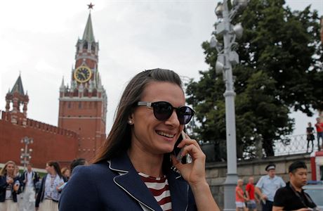 Jelena Isinbajevová na Rudém námstí v Moskv.