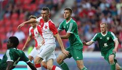 Momentka ze zápasu 2. pedkola Evropské ligy Slavia Praha - Levadia Talinn.