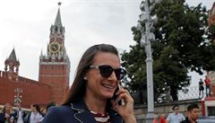 Jelena Isinbajevová na Rudém námstí v Moskv.
