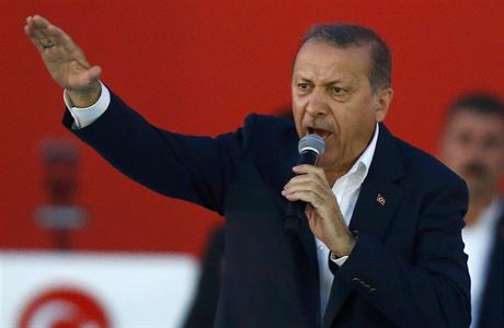 Erdogan burcuje sv pznivce bhem manifestace na jeho podporu v Istanbulu.