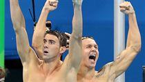 Michael Phelps a jeho vítězná radost.