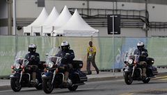 Motocyklová policejní hlídka v Riu de Janeiru.