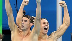 Michael Phelps a jeho vítzná radost.