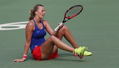 Petra Kvitová v osmifinálovém zápase s Ruskou Makarovovou.