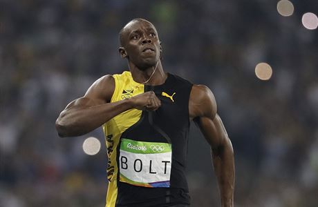 Usain Bolt v cíli.