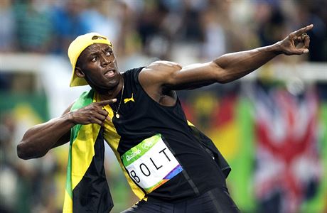 Usain Bolt a jeho typick gesto.