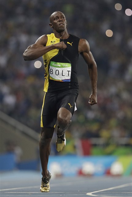 Usain Bolt v cíli.