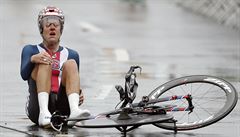 Cyklistka Kristin Armstrongová v cíli olympijského závodu.