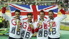 Zlatý britský dráhaský tým: Edward Clancy, Steven Burke, Owain Doull a Bradley...